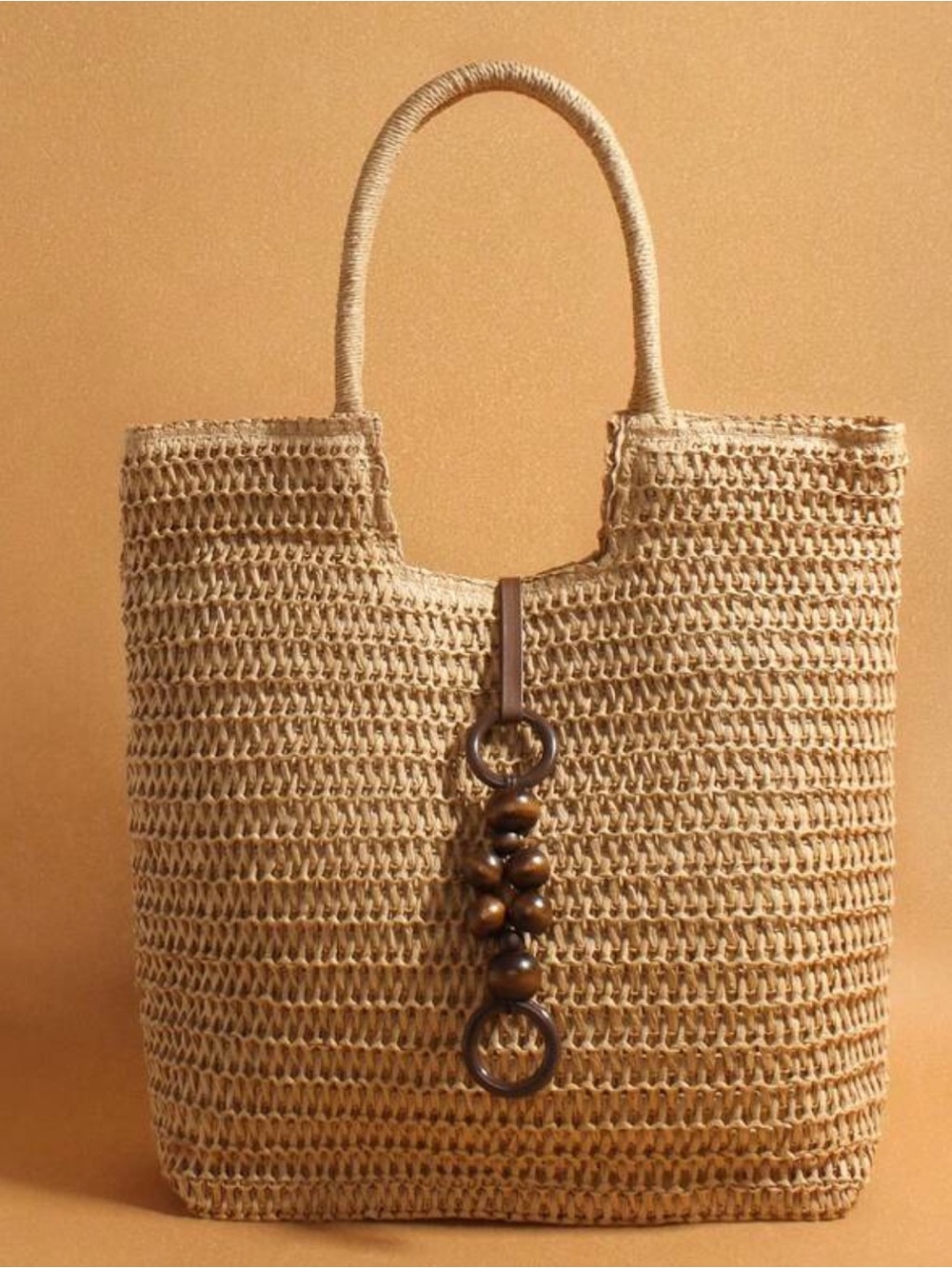 Camel Woven Straw Tote Bag - Picture 3 of 7